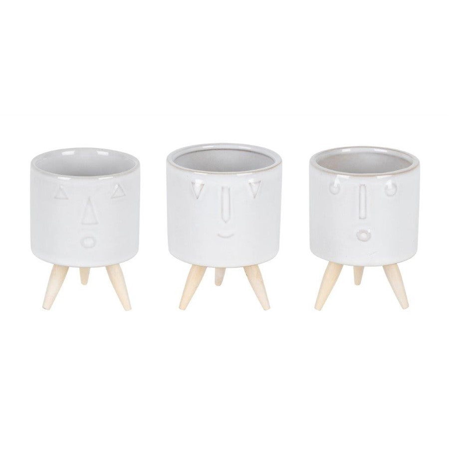 Melrose Porcela, Face Planter/Wooden Legs, Set of 3, White/Brown - 82514DS