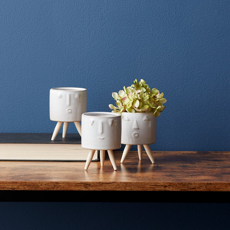 Melrose Porcela, Face Planter/Wooden Legs, Set of 3, White/Brown