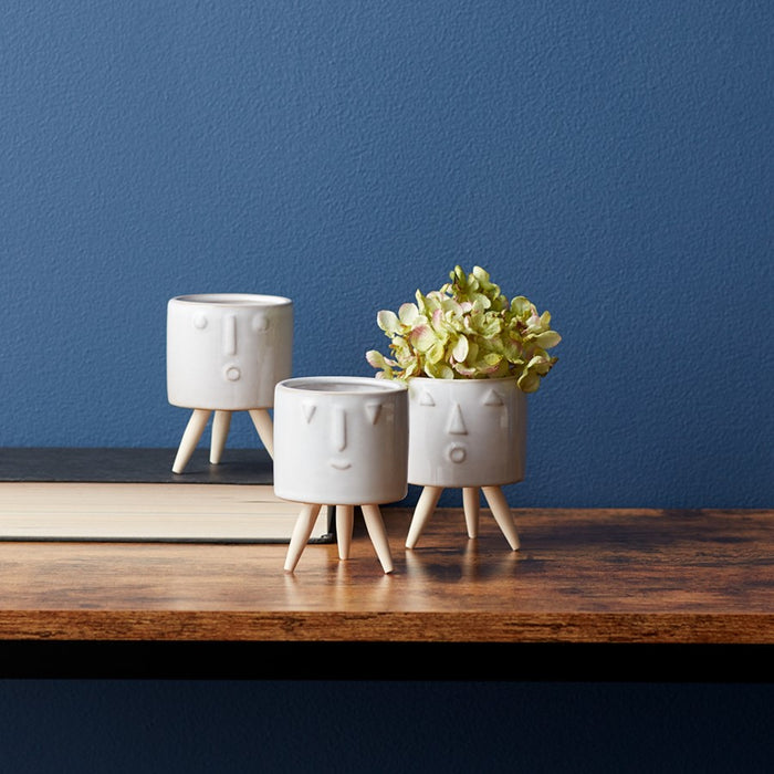 Melrose Porcela, Face Planter/Wooden Legs, Set of 3, White/Brown