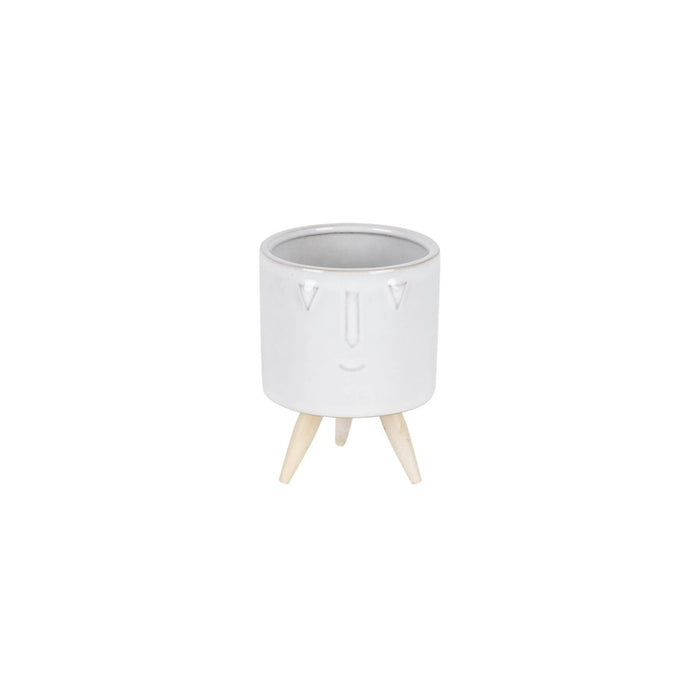 Melrose Porcela, Face Planter/Wooden Legs, Set of 3, White/Brown