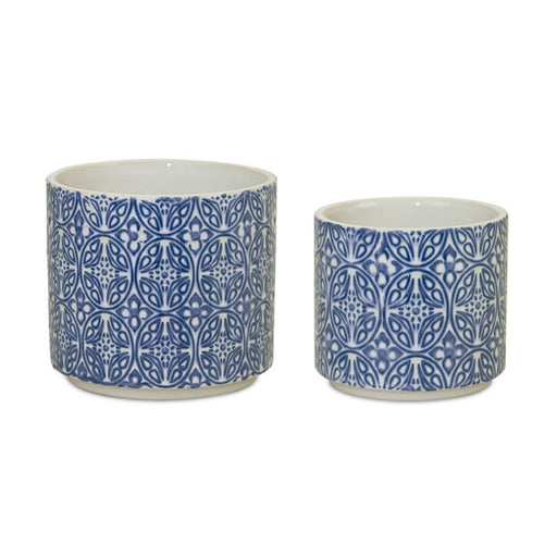 Melrose International Ornamental Blue/White Ceramic Pot, Set of 2 - 82561DS