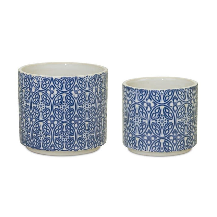 Melrose International Ornamental Blue/White Ceramic Pot, Set of 2 - 82561DS