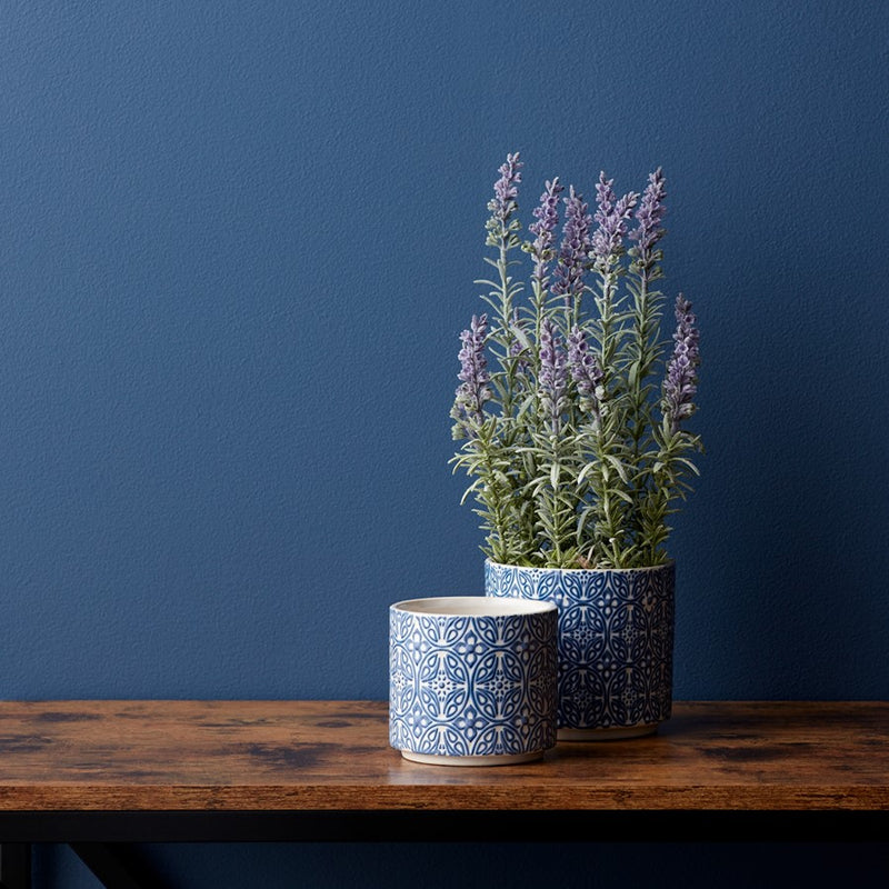 Melrose International Ornamental Blue/White Ceramic Pot, Set of 2