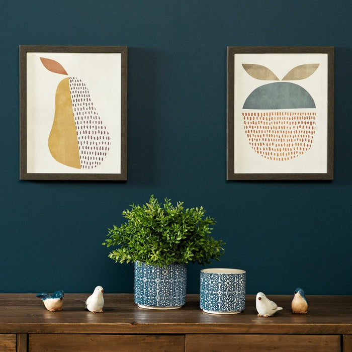 Melrose International Ornamental Blue/White Ceramic Pot, Set of 2