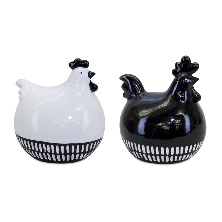 Melrose Modern Black & White Chicken Decor (Set of 2), Black/White - 82564DS