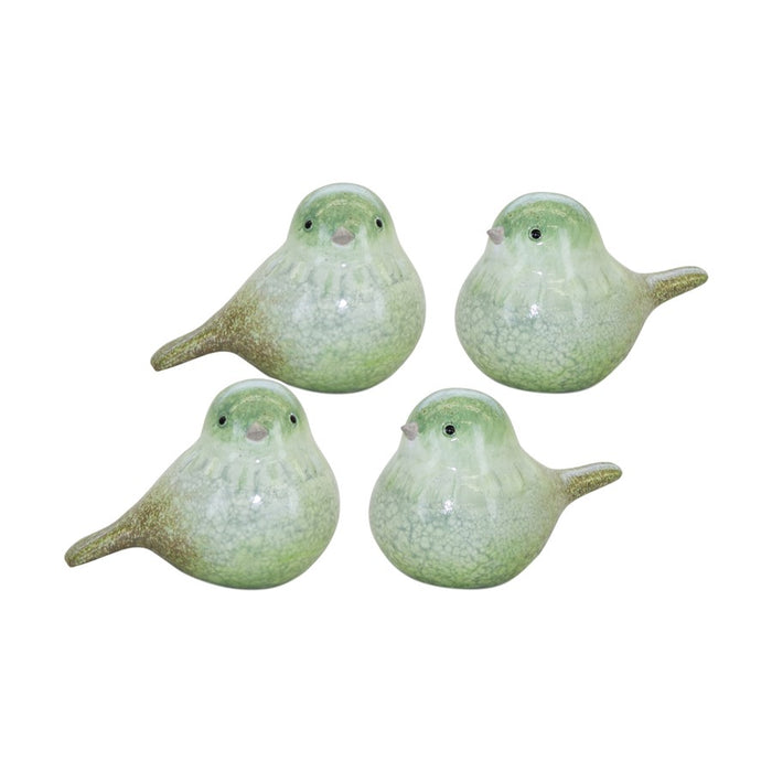 Melrose Green Terra Cotta Bird Figurine (Set of 4), Green/White - 82679DS