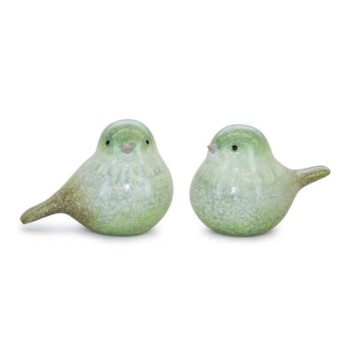 Melrose Green Terra Cotta Bird Figurine (Set of 4), Green/White