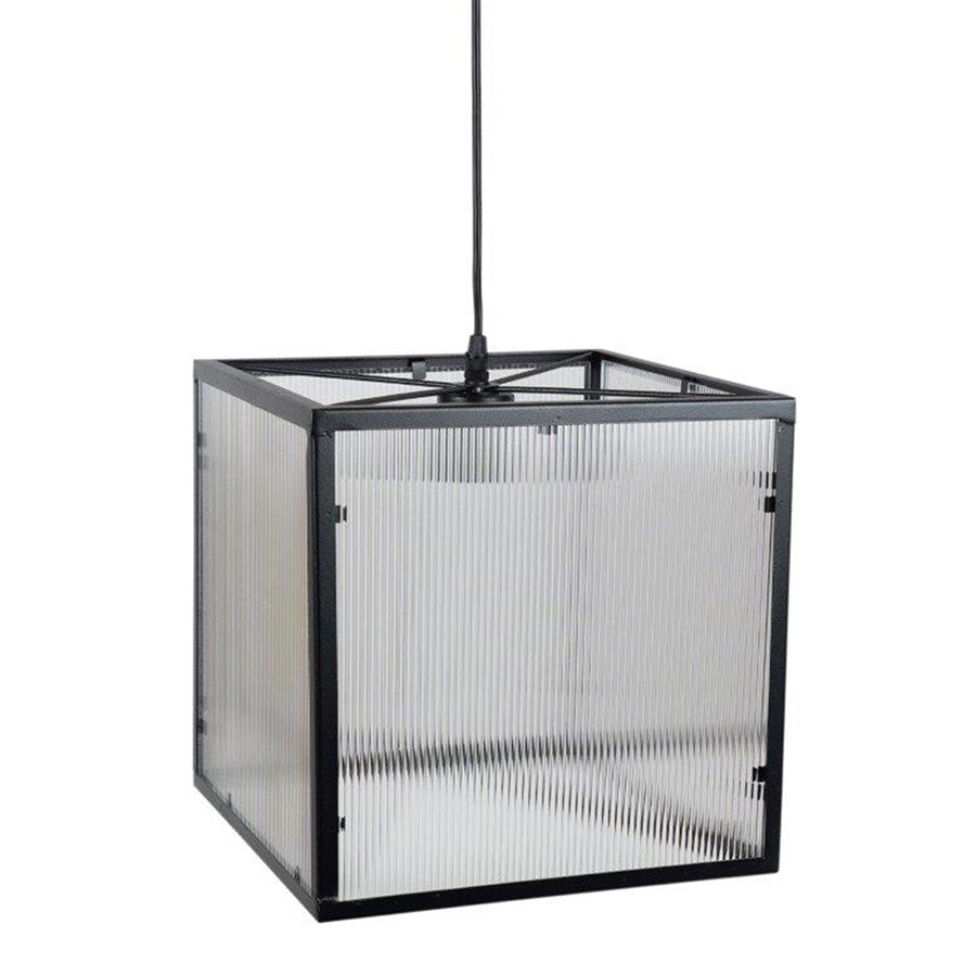 Melrose Iron Metal Hanging Lamp/Ribbed Acrylic 12"SQ, Black - 82696DS