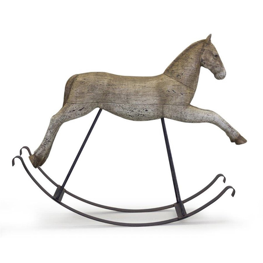 Melrose Rustic Rocking Horse Decor/Metal Stand 22.25"L, White/Brown - 82717DS