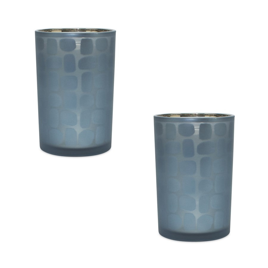 Melrose International Frosted Glass Candle Holder, Set of 2, Blue - 82804DS