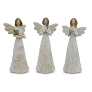 Melrose Beige Floral Etched Angel Figurine, Set/3, White/Brown/Beige - 82814DS