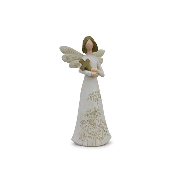 Melrose Beige Floral Etched Angel Figurine/Set of 3, White/Brown/Beige