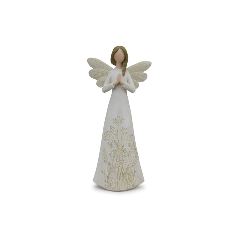 Melrose Beige Floral Etched Angel Figurine, Set/3, White/Brown/Beige