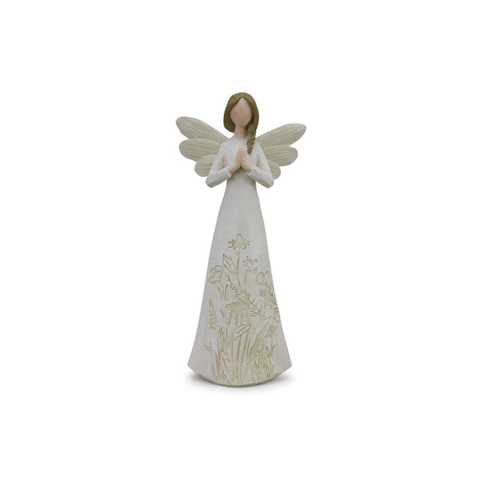 Melrose Beige Floral Etched Angel Figurine/Set of 3, White/Brown/Beige