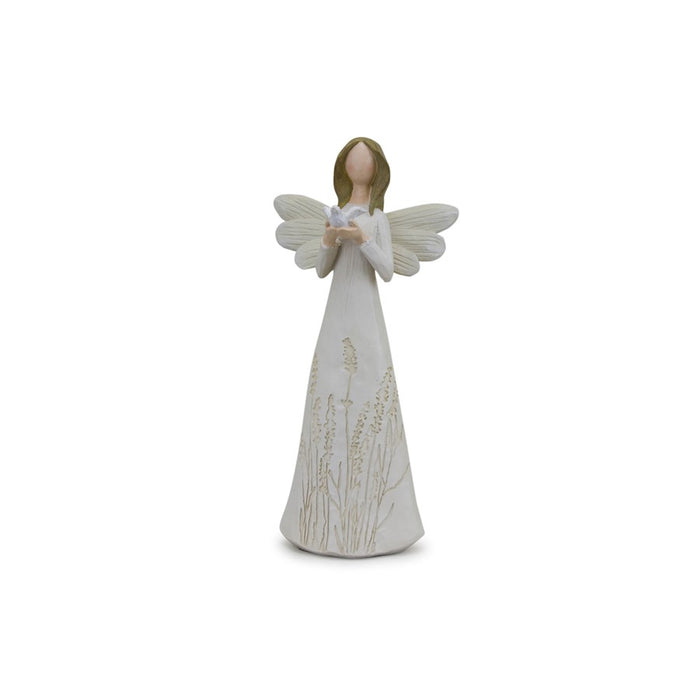 Melrose Beige Floral Etched Angel Figurine/Set of 3, White/Brown/Beige