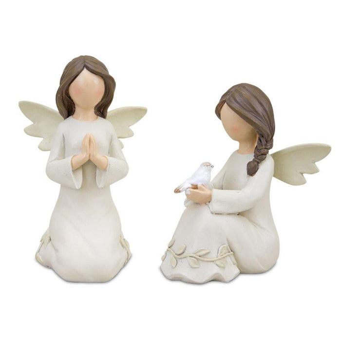 Melrose Beige Angel Figurine/Raised Floral/Set of 3, White/Brown - 82815DS