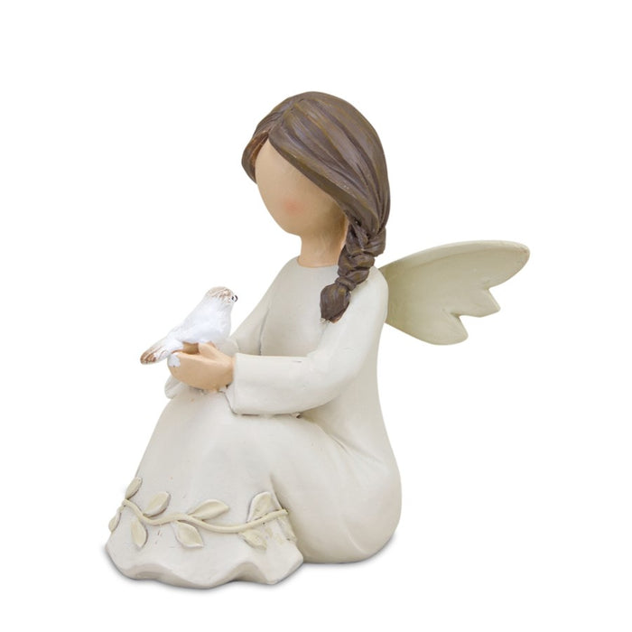 Melrose Beige Angel Figurine/Raised Floral/Set of 3, White/Brown