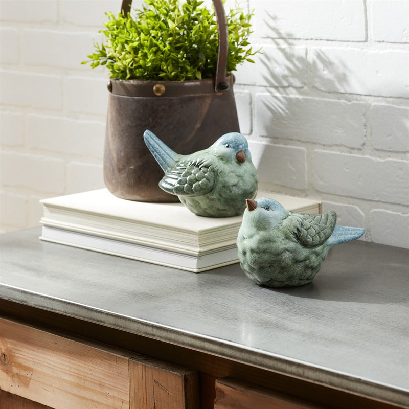 Melrose International Blue/Green Terra Cotta Bird Figurine, Set of 2