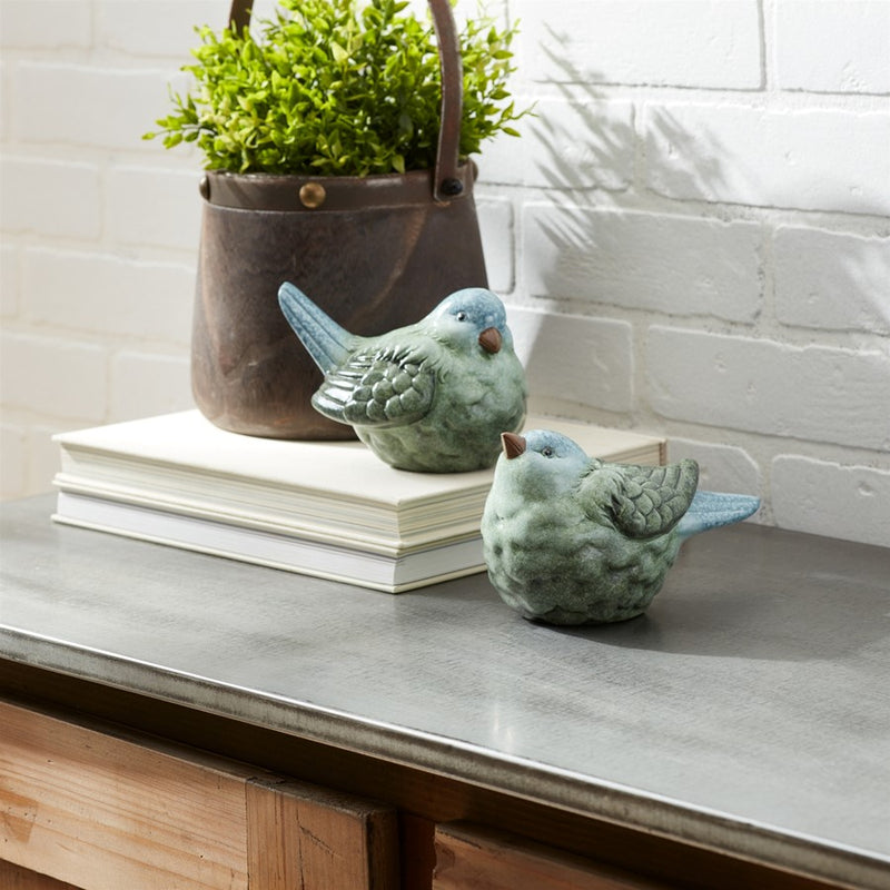 Melrose International Blue/Green Terra Cotta Bird Figurine, Set of 2