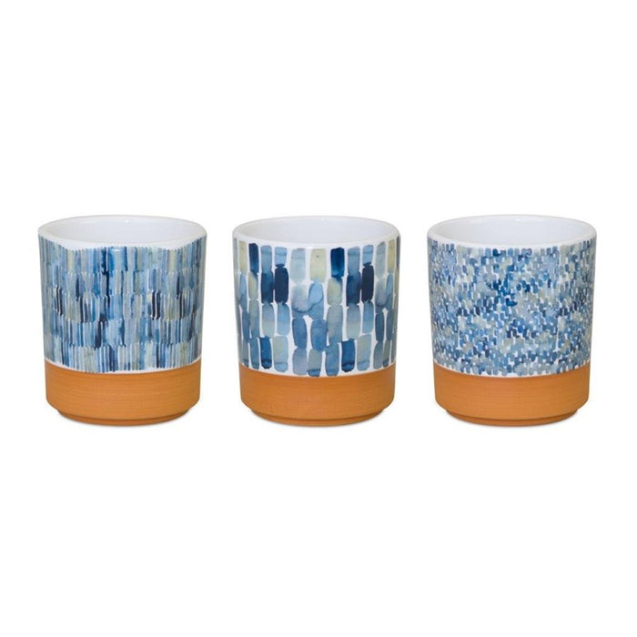 Melrose Watercolor Planter/Terra Cotta Accent, Set/3, Brown/Blue/White - 82839DS
