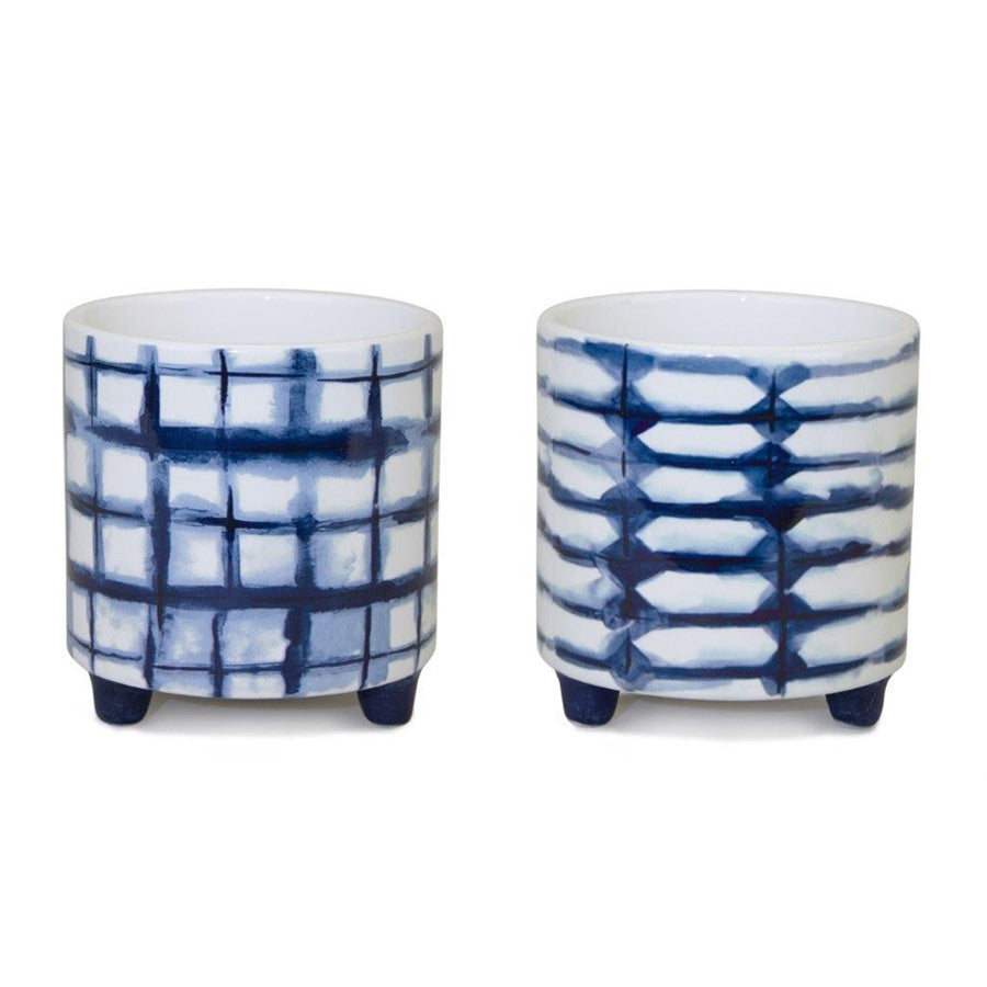 Melrose Tie-Dye Design Footed Planter, Set of 2, Blue/White - 82840DS