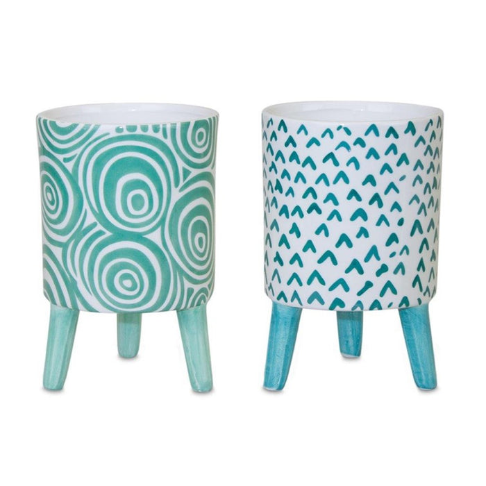 Melrose Blue Patterned Pot/Legs, Set of 2, Blue/White/Blue - 82842DS