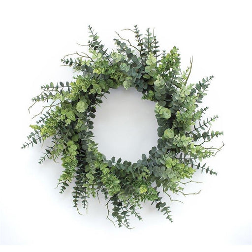 Melrose Mixed Eucalyptus Leaf Foliage Wreath/Twig Accents 29"D, Green - 82849DS