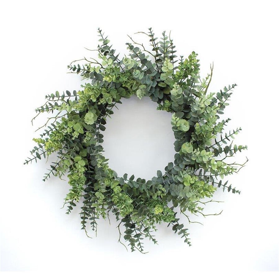 Melrose Mixed Eucalyptus Leaf Foliage Wreath/Twig Accents 29"D, Green - 82849DS