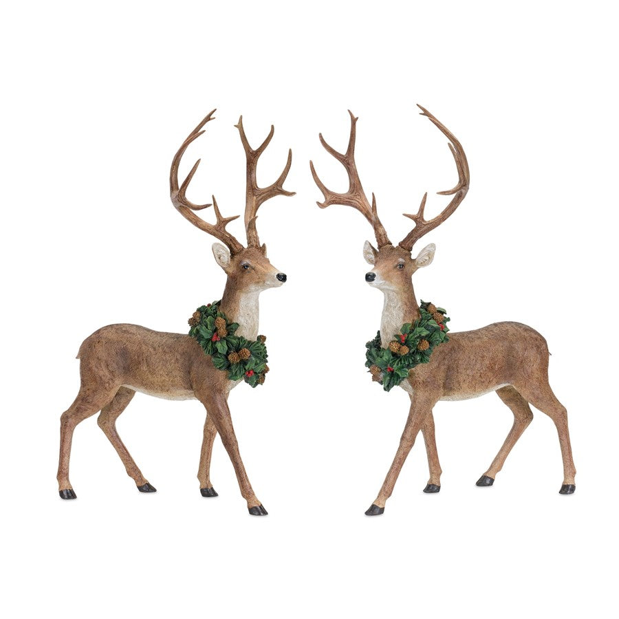 Melrose Holiday Standing Deer Figurine/Wreath Accent, Set of 2, Green - 83003DS