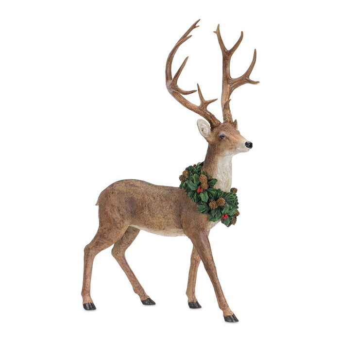 Melrose Holiday Standing Deer Figurine/Wreath Accent, Set of 2, Green