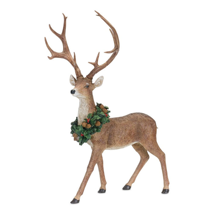 Melrose Holiday Standing Deer Figurine/Wreath Accent, Set of 2, Green