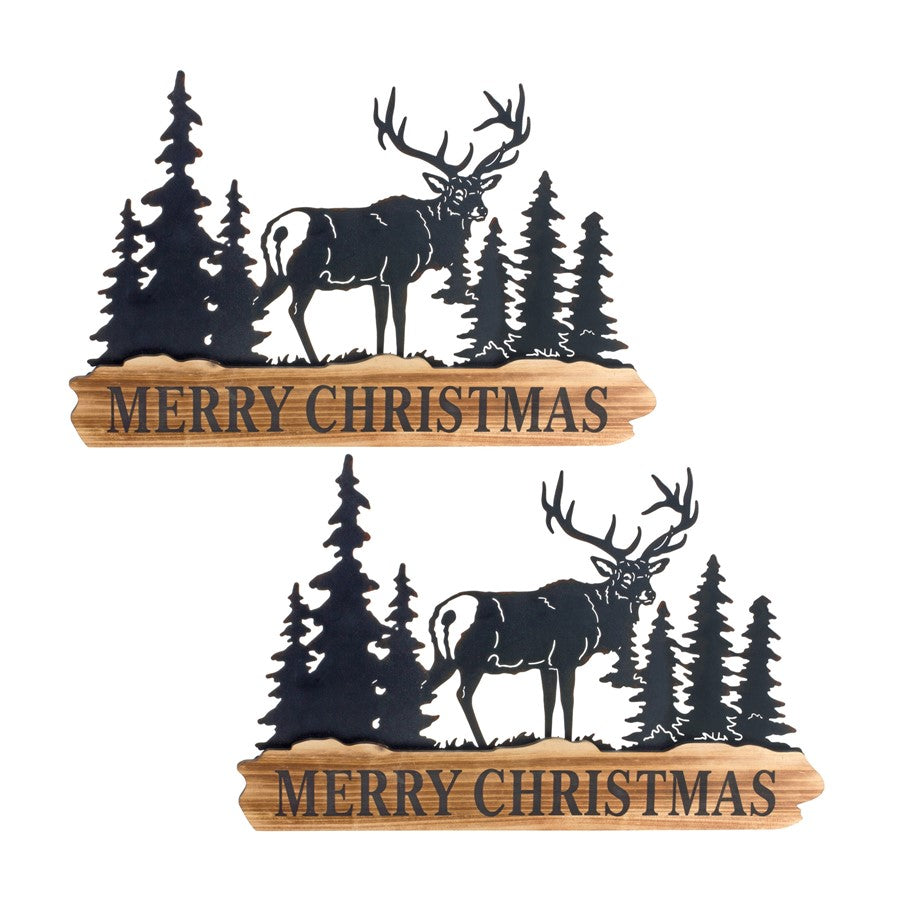 Melrose Wood Merry Christmas Sign/Cut Metal Forest Accent, Set of 2, B - 83007DS