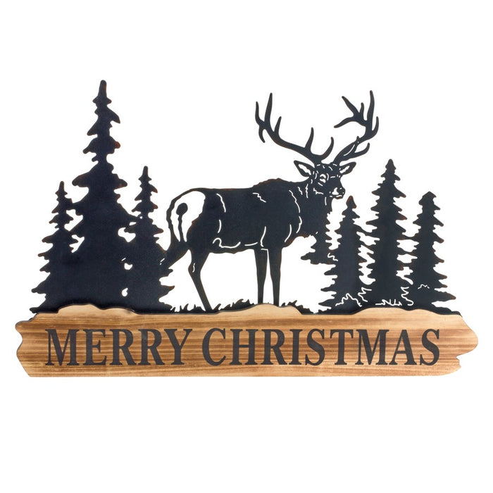 Melrose Wood Merry Christmas Sign/Cut Metal Forest Accent, Set of 2, B