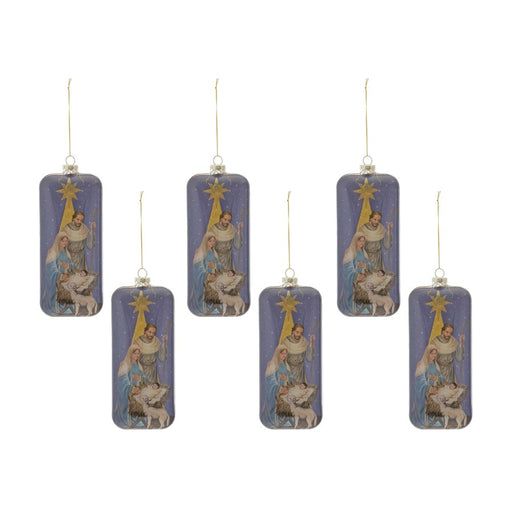 Melrose Glass Nativity Scene Ornament, Set of 6, Blue/White - 83008DS