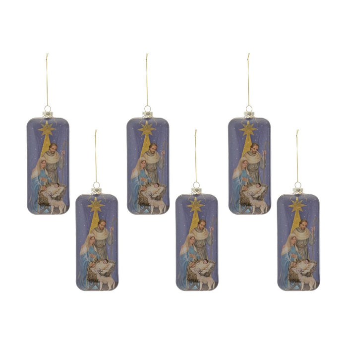 Melrose Glass Nativity Scene Ornament, Set of 6, Blue/White - 83008DS