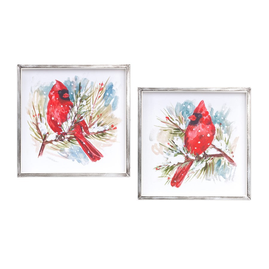 Melrose Winter Cardinal/Pine Branch Framed Print, Set of 2, White/Red - 83028DS