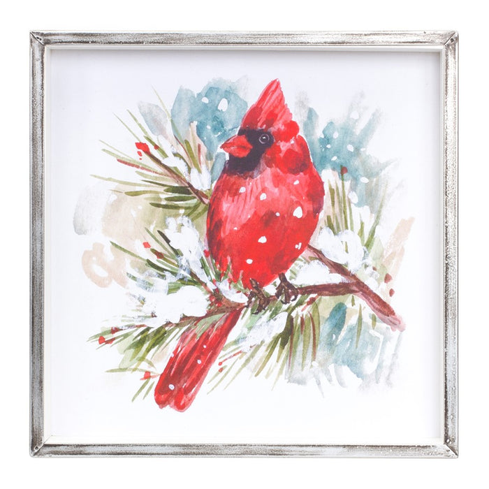 Melrose Winter Cardinal/Pine Branch Framed Print, Set of 2, White/Red