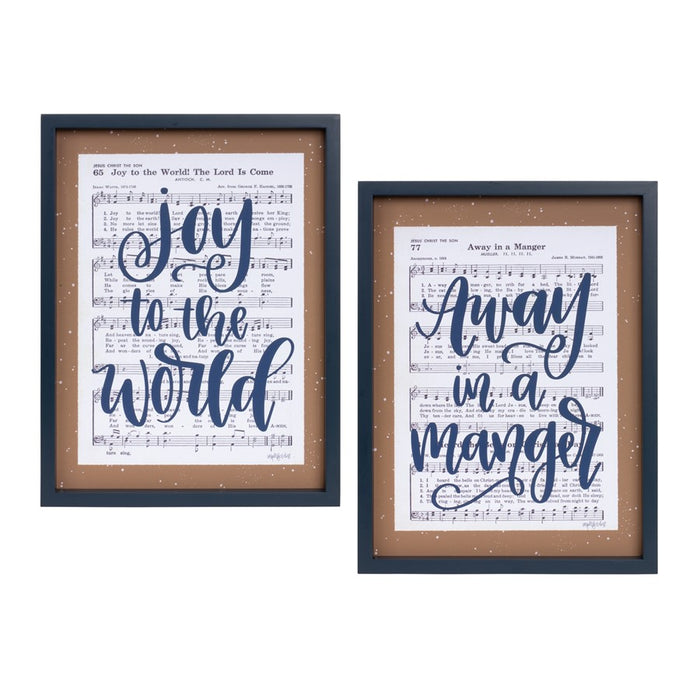 Melrose Framed Christmas Carol Sentiment Wall Sign, Set of 2, White - 83069DS