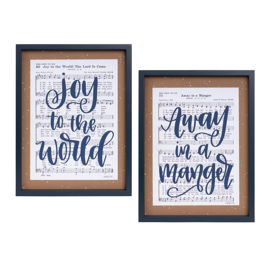 Melrose Framed Christmas Carol Sentiment Wall Sign, Set of 2, White - 83069DS