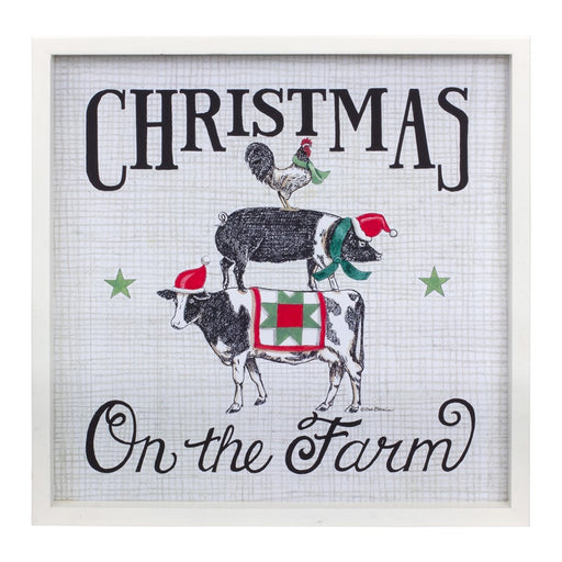 Melrose Framed Christmas on the Farm Print 15.75"SQ, White/Black - 83070DS