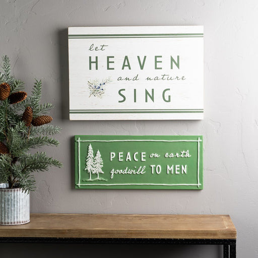 Melrose Rustic Wood Christmas Sentiment Sign 20"L, Green/White