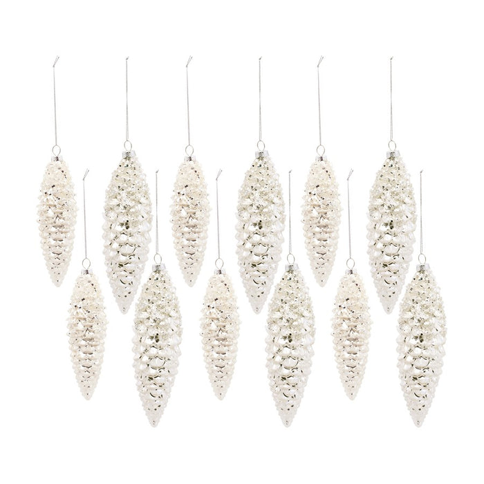 Melrose International White Frosted Pinecone Drop Ornament, Set of 12 - 83094DS
