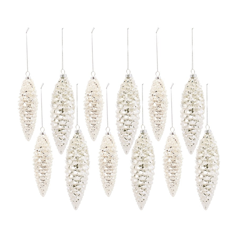 Melrose International White Frosted Pinecone Drop Ornament, Set of 12 - 83094DS