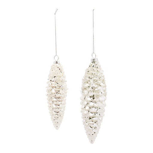Melrose International White Frosted Pinecone Drop Ornament, Set of 12