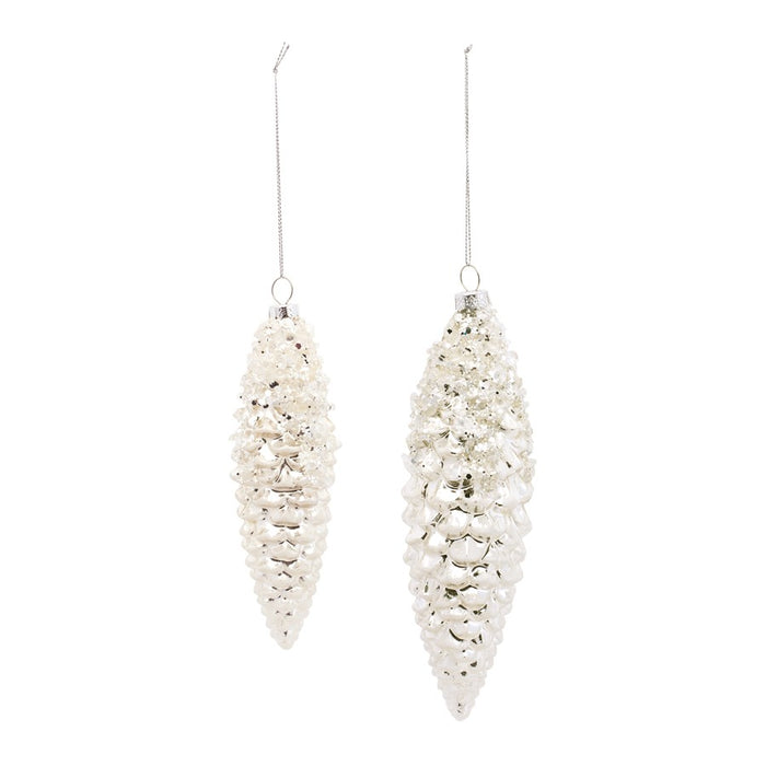 Melrose International White Frosted Pinecone Drop Ornament, Set of 12