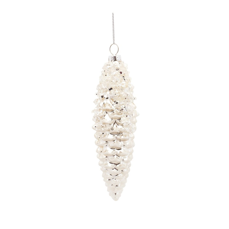Melrose International White Frosted Pinecone Drop Ornament, Set of 12