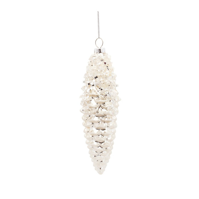 Melrose International White Frosted Pinecone Drop Ornament, Set of 12