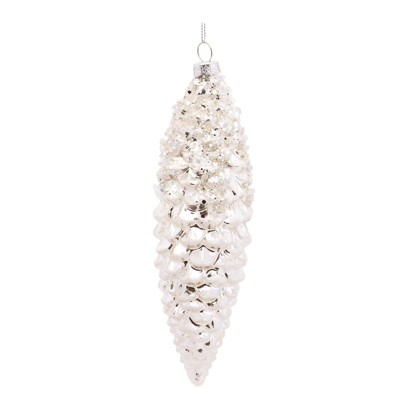 Melrose International White Frosted Pinecone Drop Ornament, Set of 12