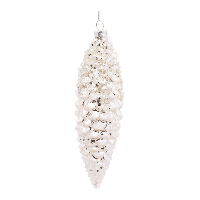 Melrose International White Frosted Pinecone Drop Ornament, Set of 12