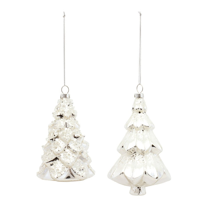 Melrose Frosted Pine Tree Ornament, Set of 6, Silver/White